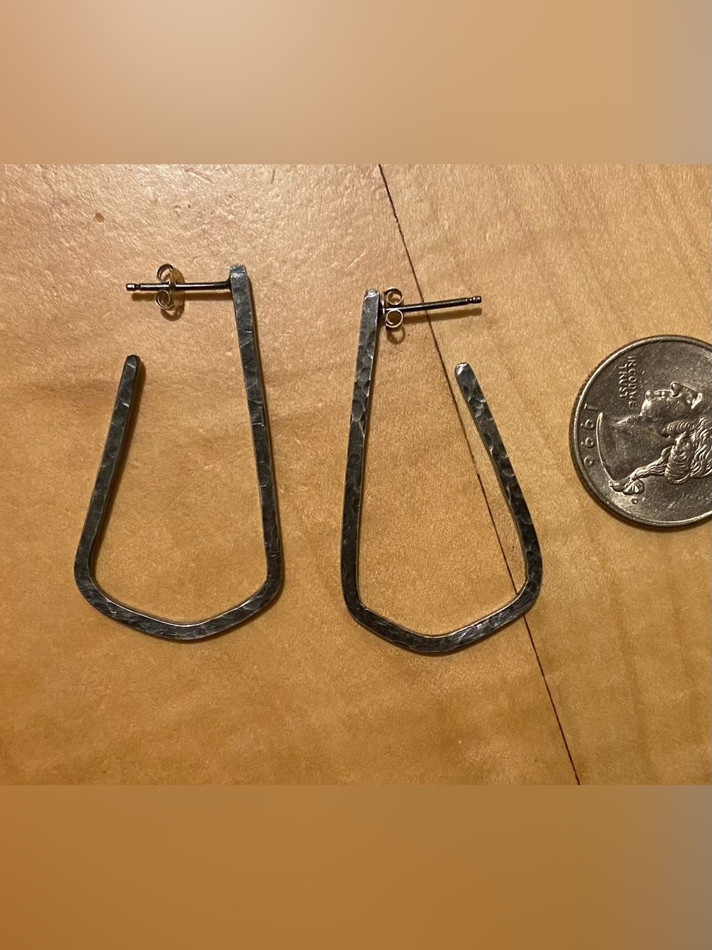 Hammered Open Geometric Hoop Earrings - Blackened Silver